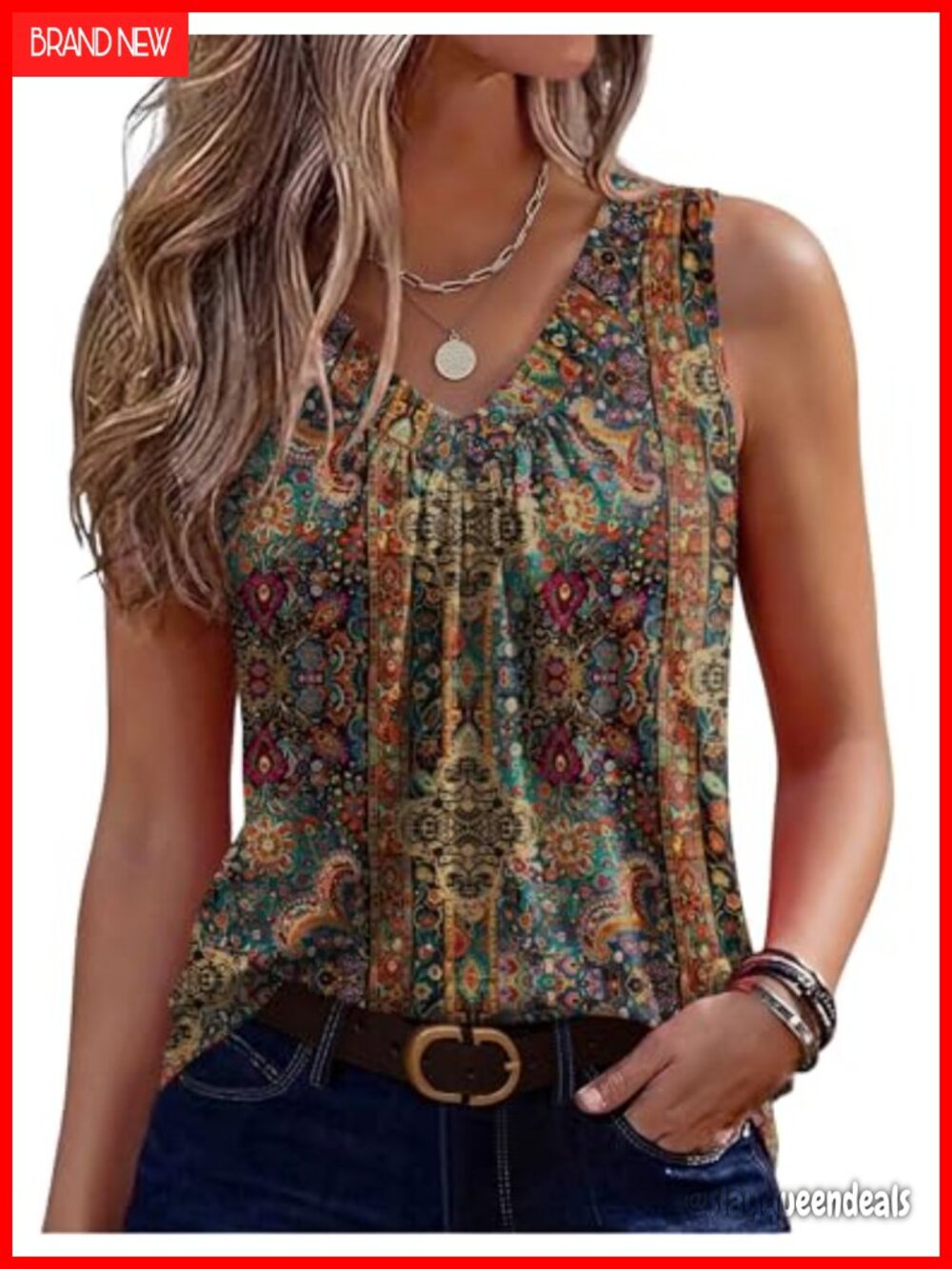 Womens Pleated V Neck Sleeveless Tank Top Summer Casual Blouse